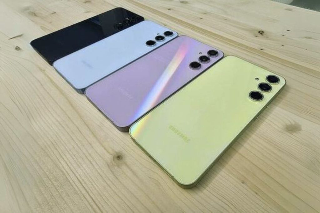 Varias cores do Samsung Galaxy A35 em fileira